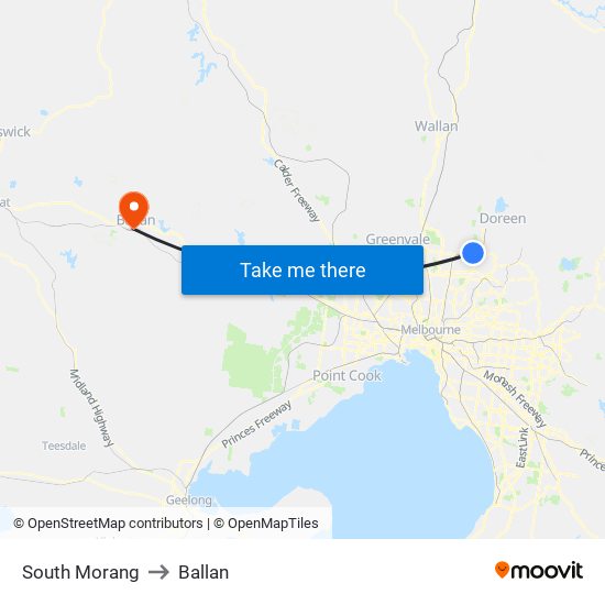 South Morang to Ballan map