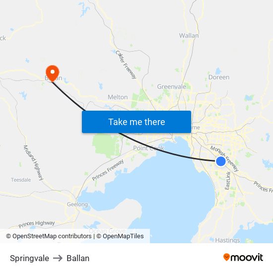 Springvale to Ballan map