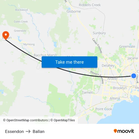 Essendon to Ballan map