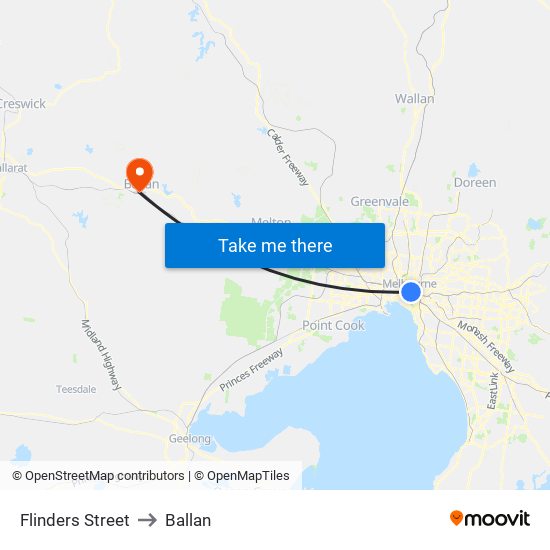 Flinders Street to Ballan map