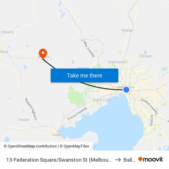 13-Federation Square/Swanston St (Melbourne City) to Ballan map