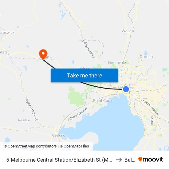5-Melbourne Central Station/Elizabeth St (Melbourne City) to Ballan map