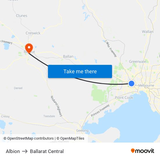 Albion to Ballarat Central map