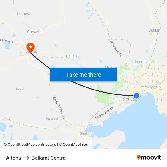 Altona to Ballarat Central map