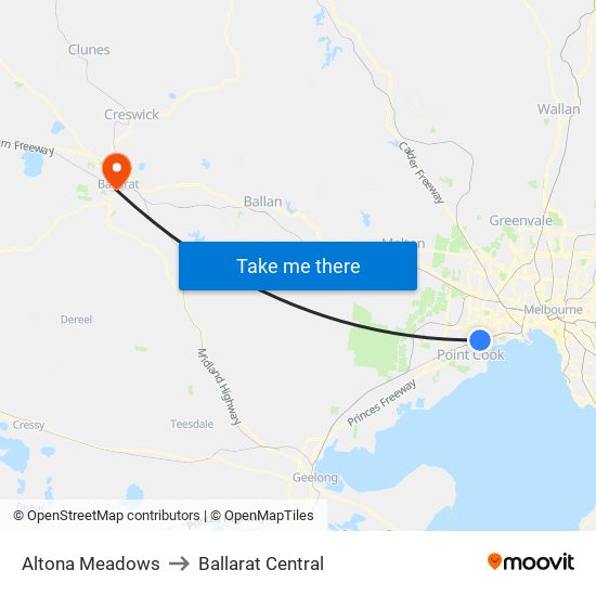 Altona Meadows to Ballarat Central map