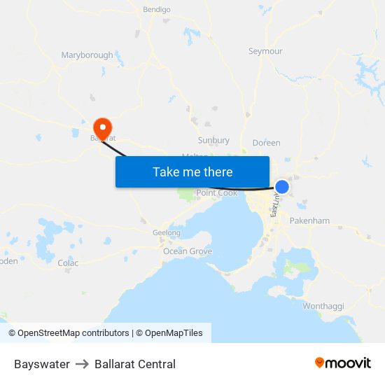 Bayswater to Ballarat Central map