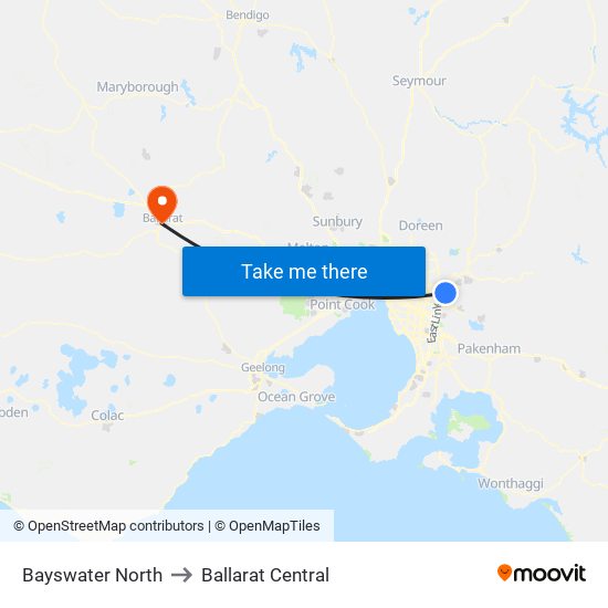 Bayswater North to Ballarat Central map