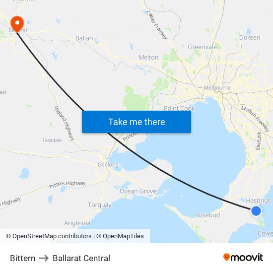 Bittern to Ballarat Central map