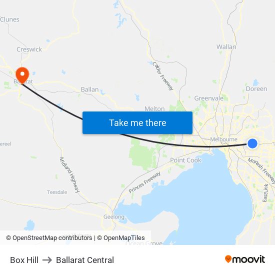Box Hill to Ballarat Central map