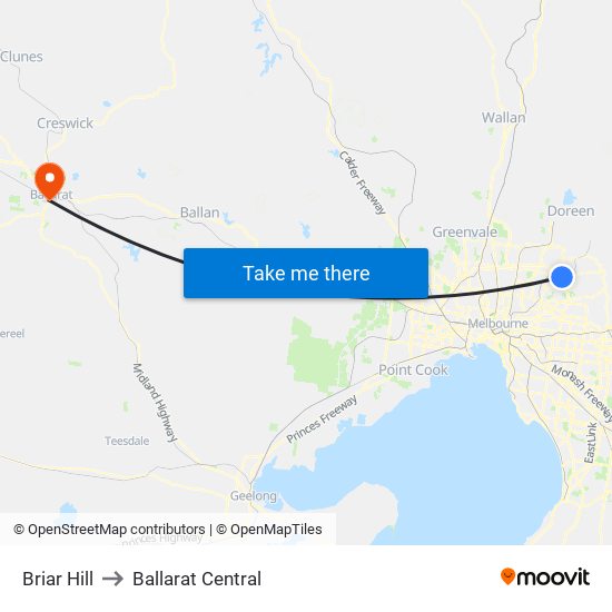 Briar Hill to Ballarat Central map
