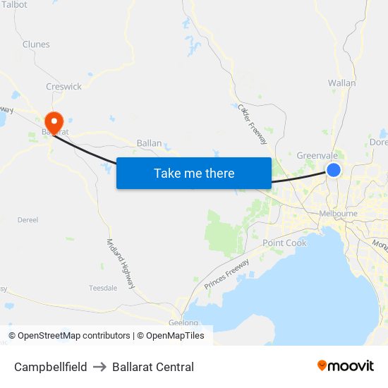 Campbellfield to Ballarat Central map