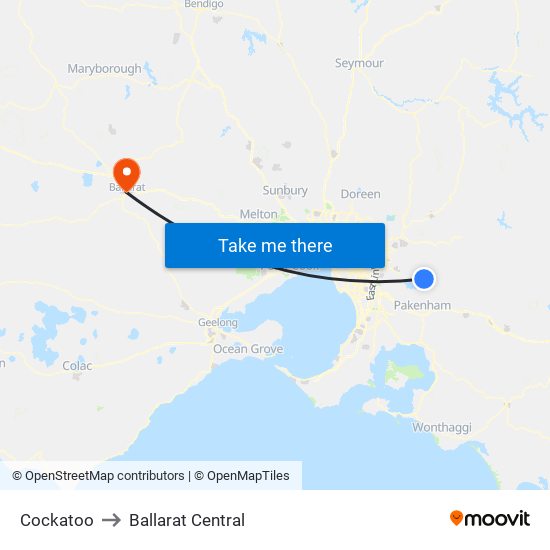 Cockatoo to Ballarat Central map
