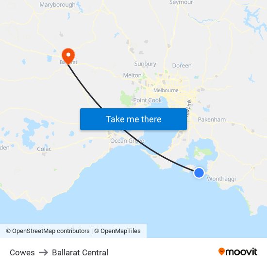 Cowes to Ballarat Central map