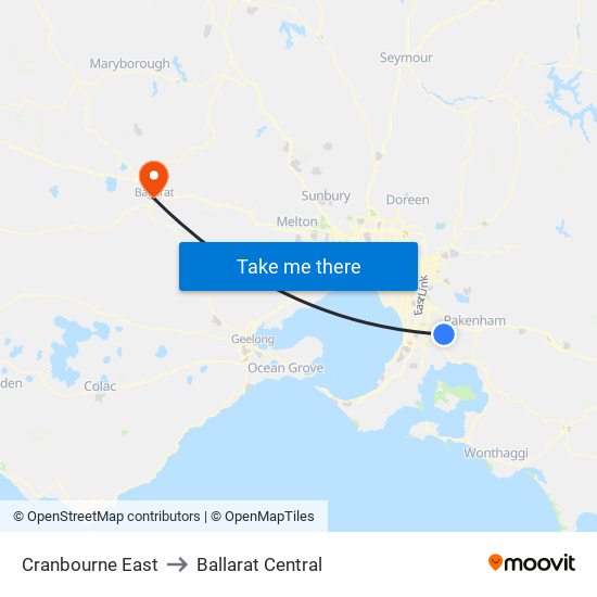 Cranbourne East to Ballarat Central map