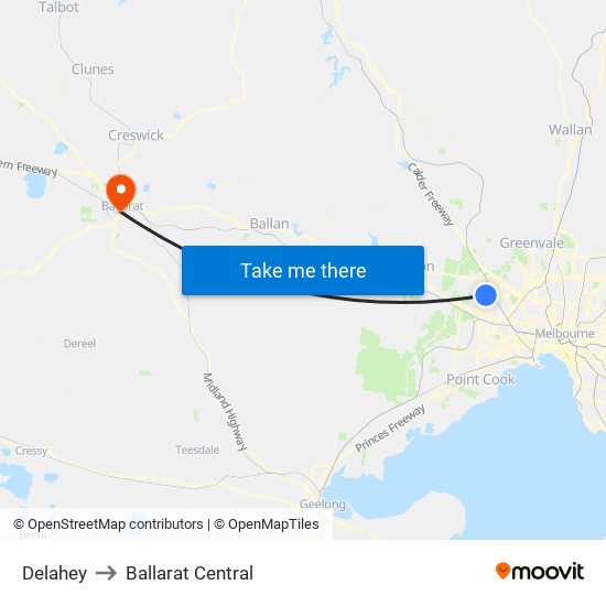 Delahey to Ballarat Central map