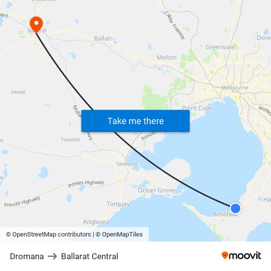 Dromana to Ballarat Central map