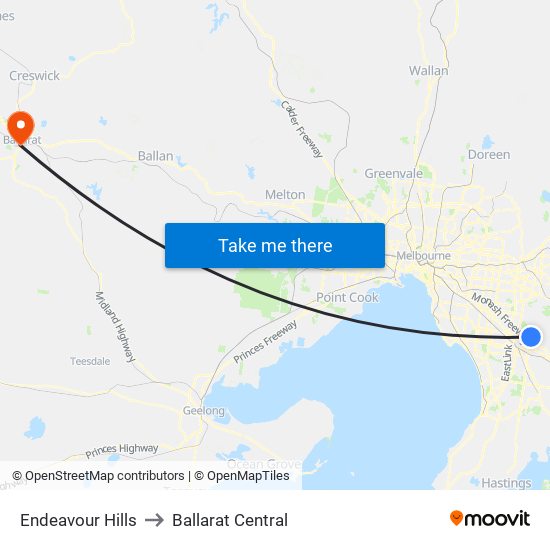 Endeavour Hills to Ballarat Central map