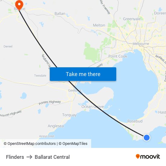 Flinders to Ballarat Central map