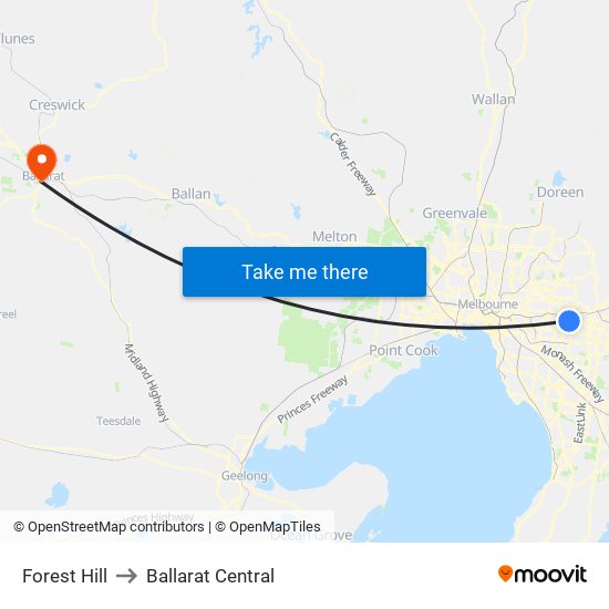 Forest Hill to Ballarat Central map