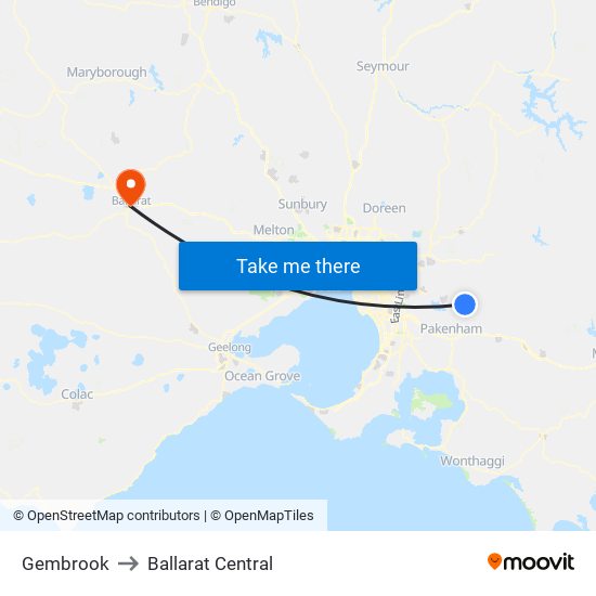 Gembrook to Ballarat Central map