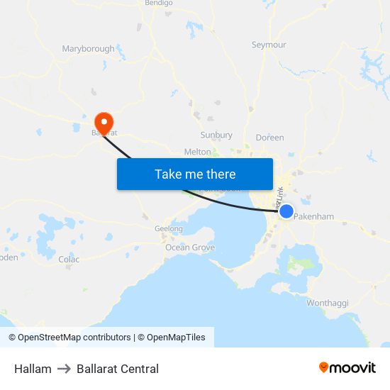 Hallam to Ballarat Central map