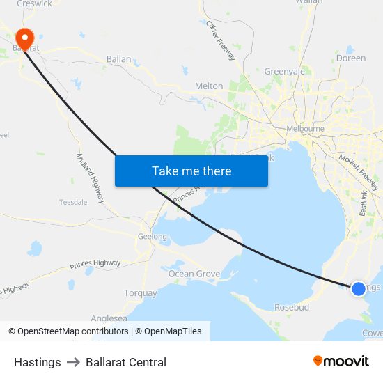 Hastings to Ballarat Central map