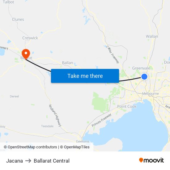 Jacana to Ballarat Central map
