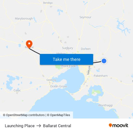Launching Place to Ballarat Central map