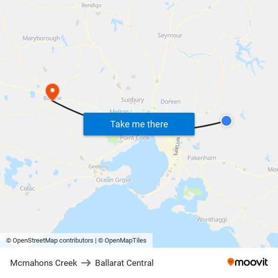 Mcmahons Creek to Ballarat Central map