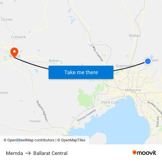 Mernda to Ballarat Central map