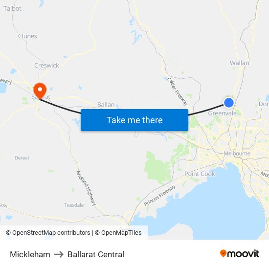 Mickleham to Ballarat Central map