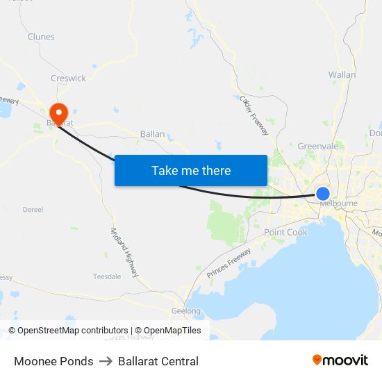 Moonee Ponds to Ballarat Central map