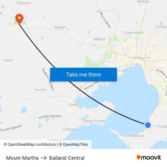 Mount Martha to Ballarat Central map