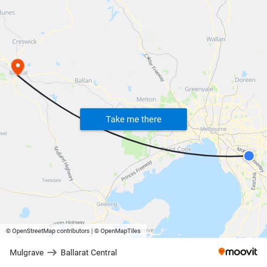 Mulgrave to Ballarat Central map