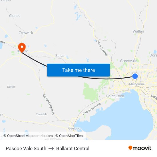 Pascoe Vale South to Ballarat Central map