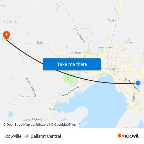 Rowville to Ballarat Central map