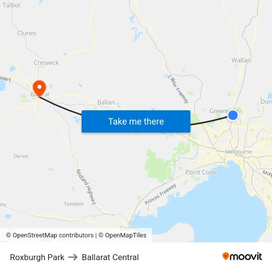 Roxburgh Park to Ballarat Central map