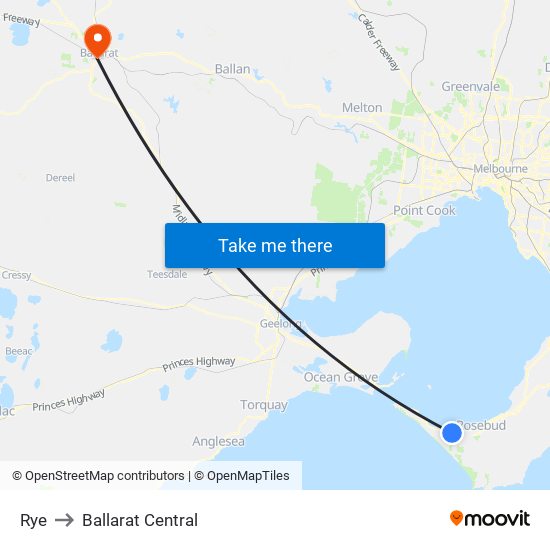 Rye to Ballarat Central map