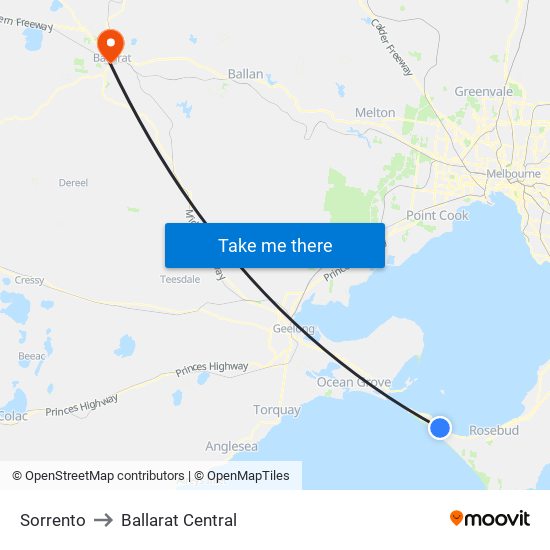 Sorrento to Ballarat Central map