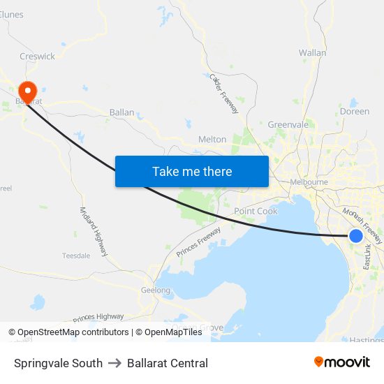 Springvale South to Ballarat Central map