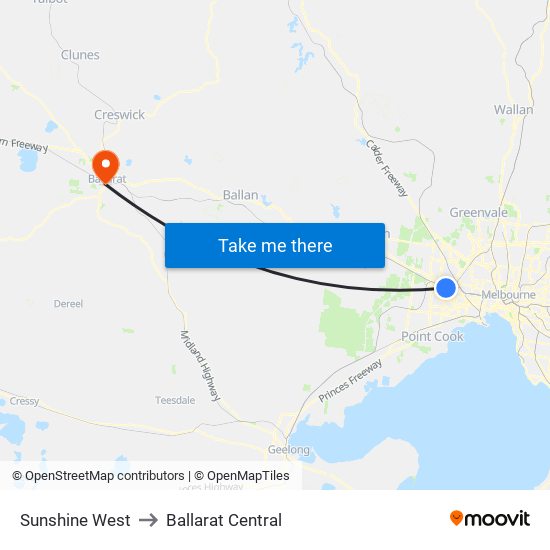 Sunshine West to Ballarat Central map