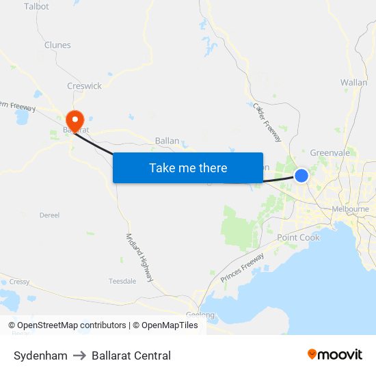 Sydenham to Ballarat Central map
