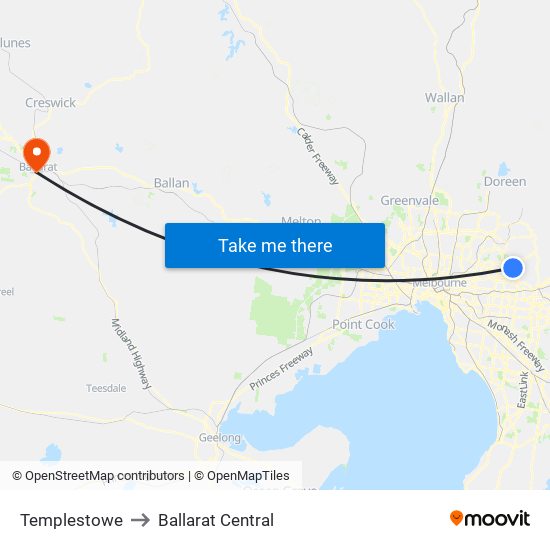 Templestowe to Ballarat Central map