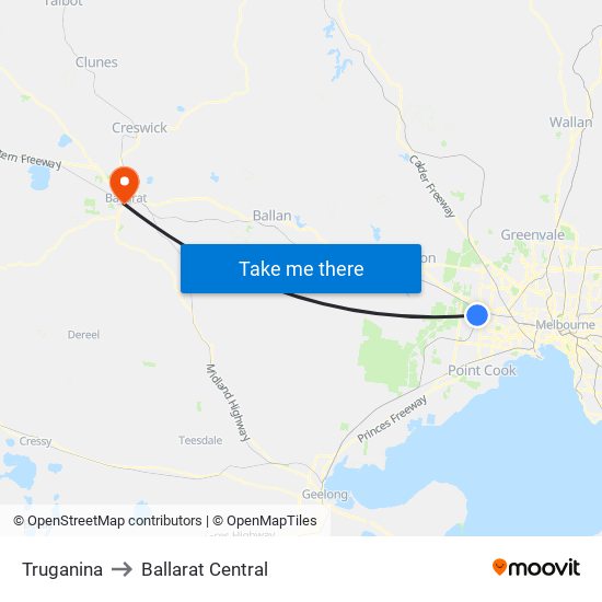 Truganina to Ballarat Central map