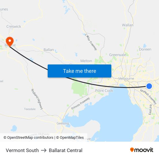 Vermont South to Ballarat Central map