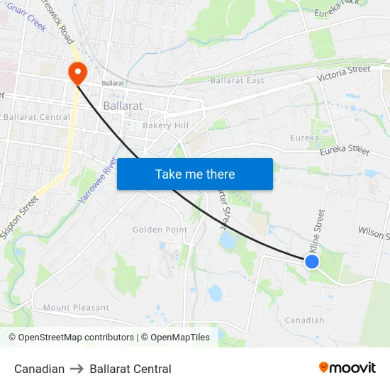 Canadian to Ballarat Central map
