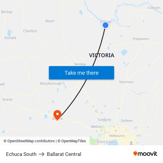 Echuca South to Ballarat Central map