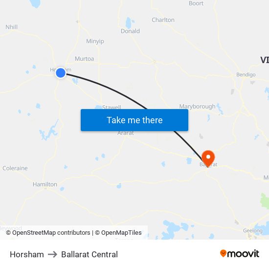 Horsham to Ballarat Central map