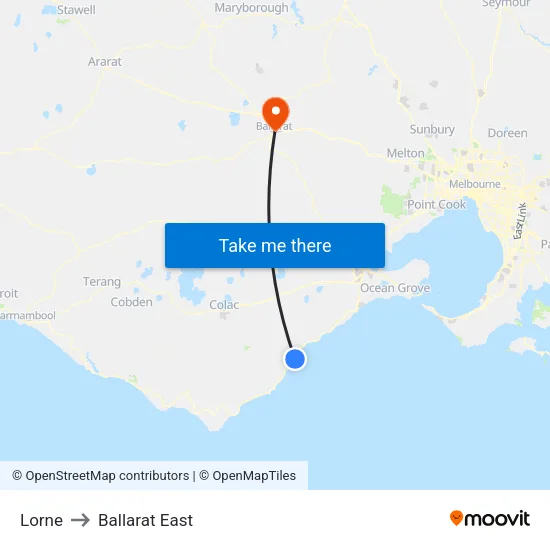 Lorne to Ballarat East map