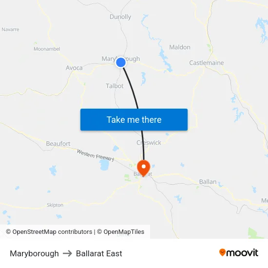 Maryborough to Ballarat East map